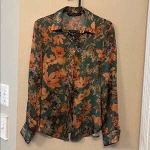 Zara - Vibrant Floral Drape Blouse - size XS
